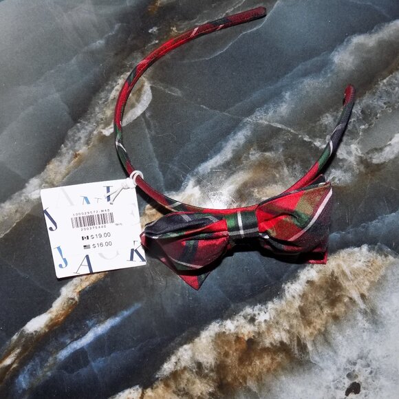 Janie and Jack Christmas Multicolor Plaid Headband W/ Bow Girl's NEW - Picture 2 of 3